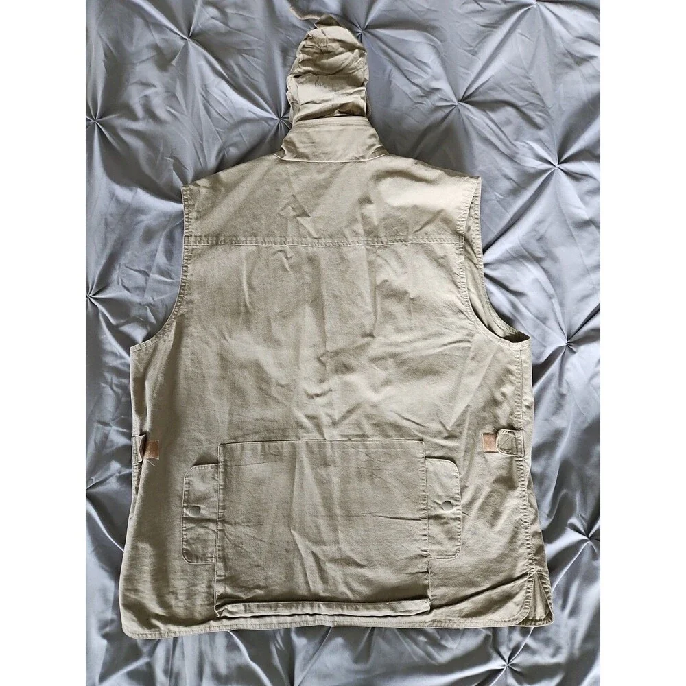 VTG BANANA REPUBLIC Men's Safari Vest XL Beige Full Zip Hooded Cargo Pockets